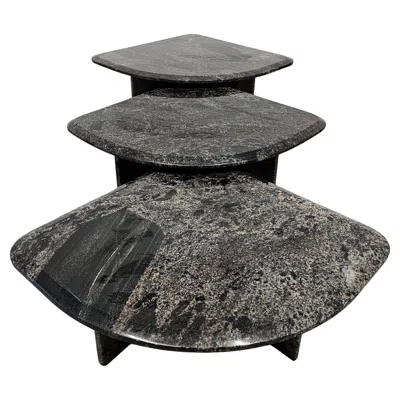 Pre-owned Roche Bobois Set Of 3 Postmodern Nesting Tables Done In Granite, Italy 1980s In Black