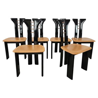 Pre-owned Roche Bobois Set Of 6 Pierre Cardin Chairs In Black Lacquered Wood, 1970