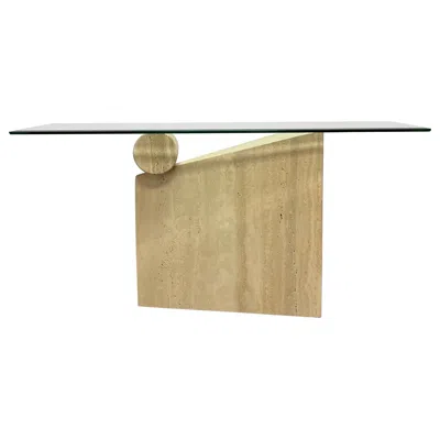 Pre-owned Roche Bobois Style Travertine Marble Wedge And Column Console Table, 1980s In Sand