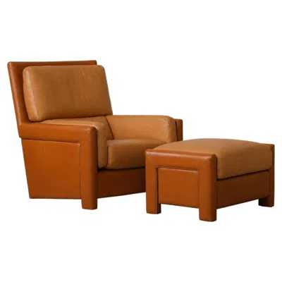 Pre-owned Roche Bobois Vintage  Two-tone Leather Lounge Chair And Ottoman In Brown