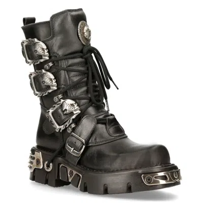 Pre-owned Rock 391-s1 Unisex Black Boots Metallic Reactor Goth Punk  Biker Boots