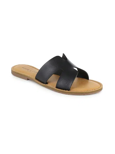 Rock & Candy Bindy Womens Faux Leather Slip On Slide Sandals In Black