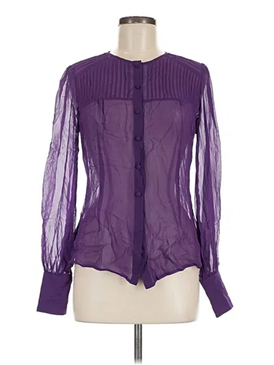 Pre-owned Rock&republic Long Sleeve Silk Top Purple Keyhole Neckline Tops