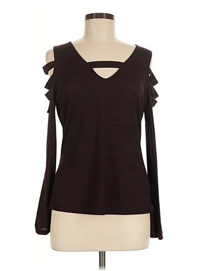 Pre-owned Rock&republic Long Sleeve Top Brown Cold Shoulder Neckline Tops