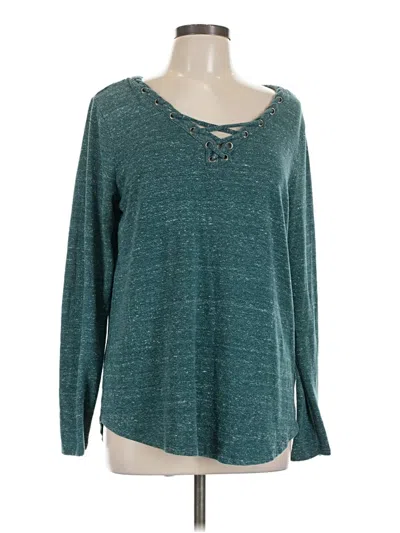 Pre-owned Rock&republic Long Sleeve Top Teal Scoop Neck Tops