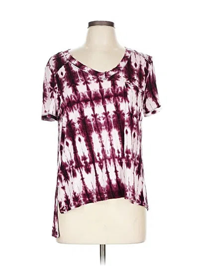 Pre-owned Rock&republic Short Sleeve Top Burgundy Tie-dye Pattern Scoop Neck Tops