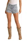 Rock And Roll Cowgirl Bandana Print Mid Rise Shorts In Light Blue In Blue