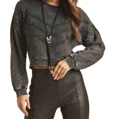 Rock And Roll Cowgirl Cropped Pullover Sweatshirt In Black