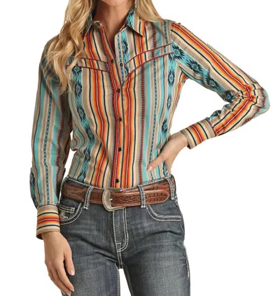 Rock And Roll Cowgirl Dale Brisby Woven Snap Shirt In Tan/multi In Blue