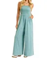 Rock And Roll Cowgirl Smocked Jumpsuit In Jade In Blue