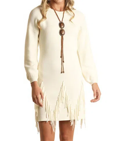 Rock And Roll Cowgirl Sweater Dress With Fringe In Off White