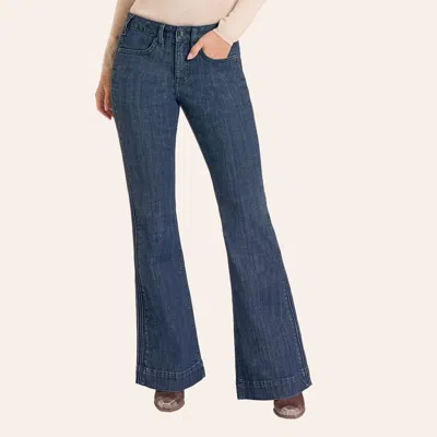 Rock & Roll Cowgirl Women's Dark Wash Side Pleat Trouser Jeans In Dark Stonewash