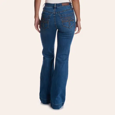 Rock & Roll Cowgirl Women's Medium Wash Boot Stitch High Rise Trouser Jeans In Blue