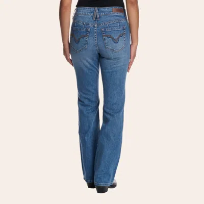 Rock & Roll Cowgirl Women's Medium Wash High Rise Signature Stitch Bootcut Jeans In Blue
