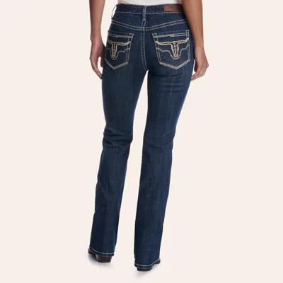Rock & Roll Cowgirl Womenâ€™s Medium Wash Steer Head Embroidered Bootcut Jeans In Blue