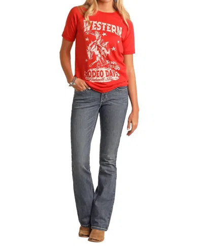 Rock & Roll Denim 3/4 Boxy Graphic Tee In Scarlet In Red
