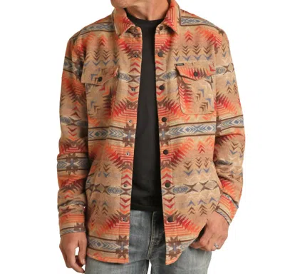 Rock & Roll Denim Aztec Jacquard Shirt Jacket In Tan/multi In Brown