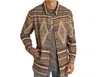 Rock & Roll Denim Aztec Jacquard Snap Shirt Jacket In Dark Brown