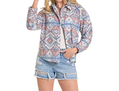 Rock & Roll Denim Aztec Knit Overshirt In Blue In Multi