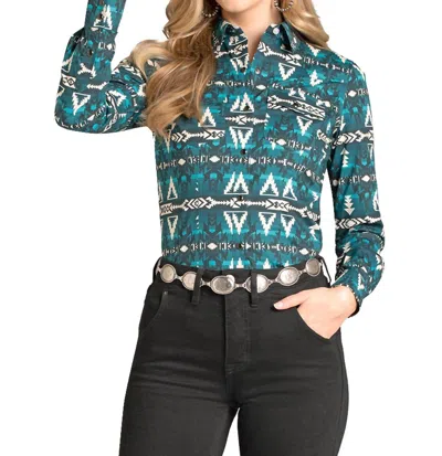 Rock & Roll Denim Aztec Pear Snap Shirt In Caribbean In Blue