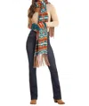 Rock & Roll Denim Aztec Scarf Set In Turquoise In Multi