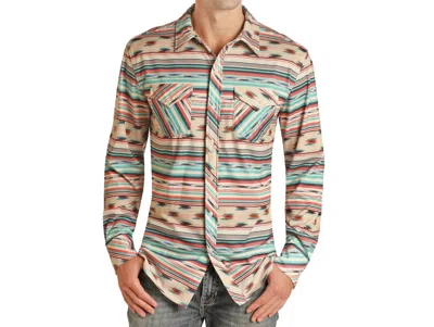Rock & Roll Denim Aztec Stripe Button Down Shirt In Multi