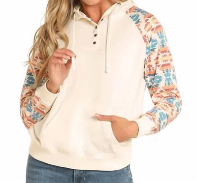Rock & Roll Denim Aztec Western Pullover Sweater In Cream In Orange