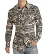 Rock & Roll Denim Aztec Woven Modern Fit Snap Shirt In Charcoal