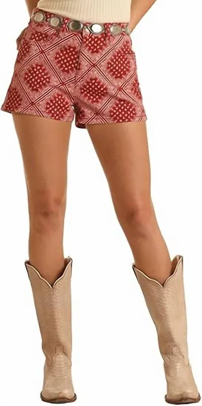 Rock & Roll Denim Bandana Shorts In Red/white