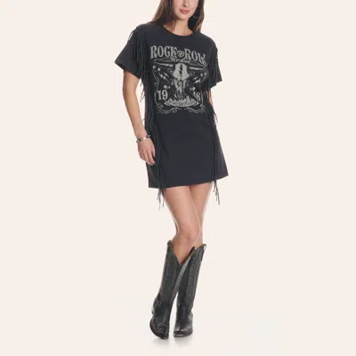 Rock & Roll Denim Black Rodeo Graphic Fringe T-shirt Dress