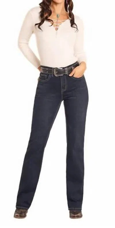Rock & Roll Denim Boot Stitch Embossed High Rise Bootcut Jeans In Dark Wash In Multi