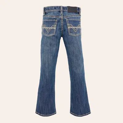 Rock & Roll Denim Boys' Dark Vintage Wash Two Tone Stitched Bootcut Jeans In Blue