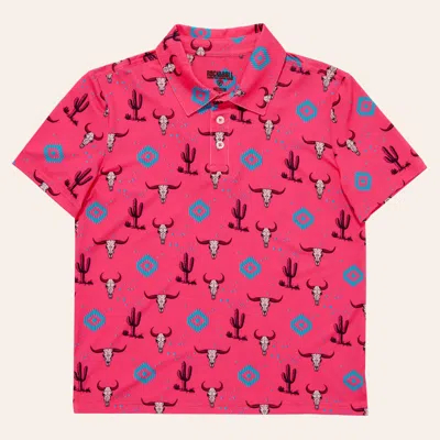 Rock & Roll Denim Boys' Hot Pink & Electric Blue Aztec Skull Print Polo Print