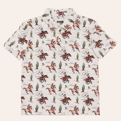 Rock & Roll Denim Boys' Natural Cowboys & Lassos Print Polo Shirt In Brown
