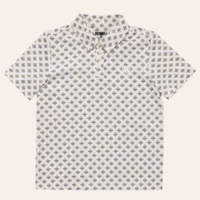 Rock & Roll Kids' Denim Boys' Natural Mini Aztec Print Polo Shirt In White