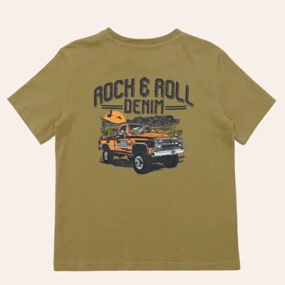 Rock & Roll Denim Boys' Olive Truck Graphic T-shirt In Green