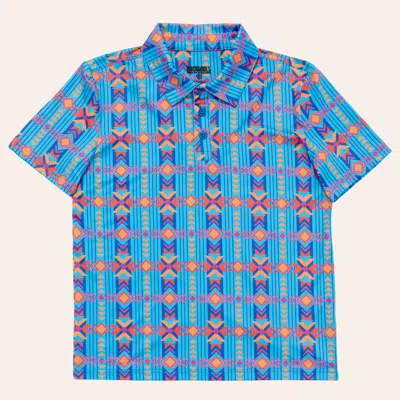 Rock & Roll Denim Boys' Sapphire & Orange Aztec Print Polo Shirt In Blue