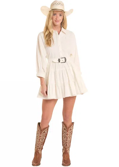 Rock & Roll Denim Buckle Tiered Mini Dress In Natural In Neutral