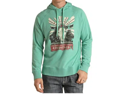 Rock & Roll Denim Bull Skull Graphic Hoodie In Turqoise In Multi