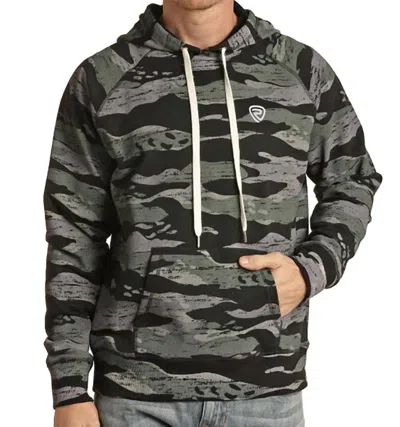 Rock & Roll Denim Camo Printed Hoodie In Olive