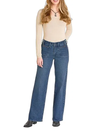 Rock & Roll Denim Clasp Detail Relaxed Flare Jeans In Medium Wash In Multi