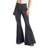 Rock & Roll Denim Cowgirl Front Seam Bargain Bell Flare Stretch Jean In Dark Wash In Black
