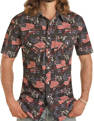 Rock & Roll Denim Dale Brisby Americana Modern Fit Short Sleeve Shirt In Blue/multi
