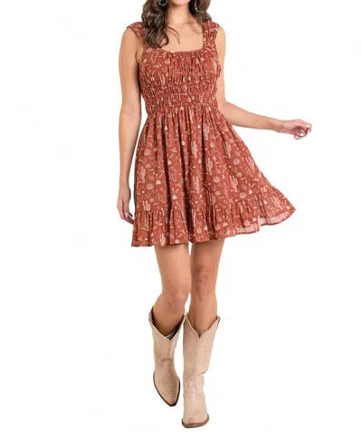 Rock & Roll Denim Desert Print Mini Dress In Rust In Multi
