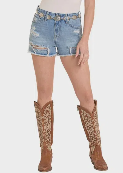 Rock & Roll Denim Distressed Shorts In Light Wash In Blue