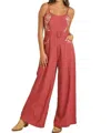 Rock & Roll Denim Embroidered Jumpsuit In Rose/mauve In Red