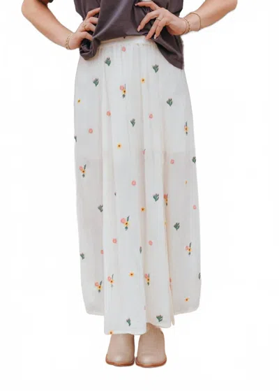 Rock & Roll Denim Embroidered Midi Skirt - Plus In Natural In White