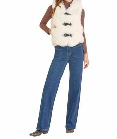 Rock & Roll Denim Faux Fur Vest In Eggshell In Blue