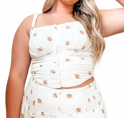 Rock & Roll Denim Flower Print Laced Corset Top In White
