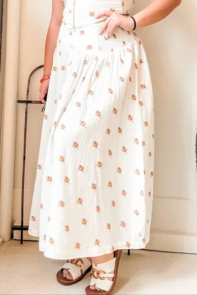 Rock & Roll Denim Flower Print Skirt In Natural In Red